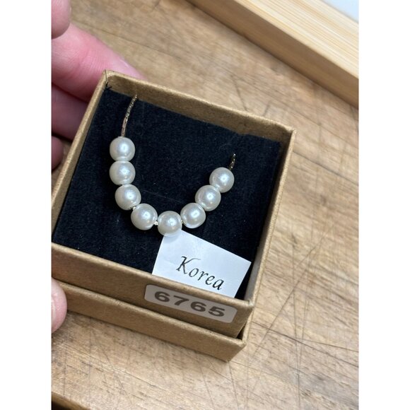 Gold Chain Necklace With 7 Pearls Elegant Design From Korea - Picture 3 of 6